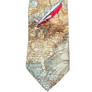 Vintage Airplane Map Tie Aviation Travel Novelty Necktie Pilot Flight Mens Tie